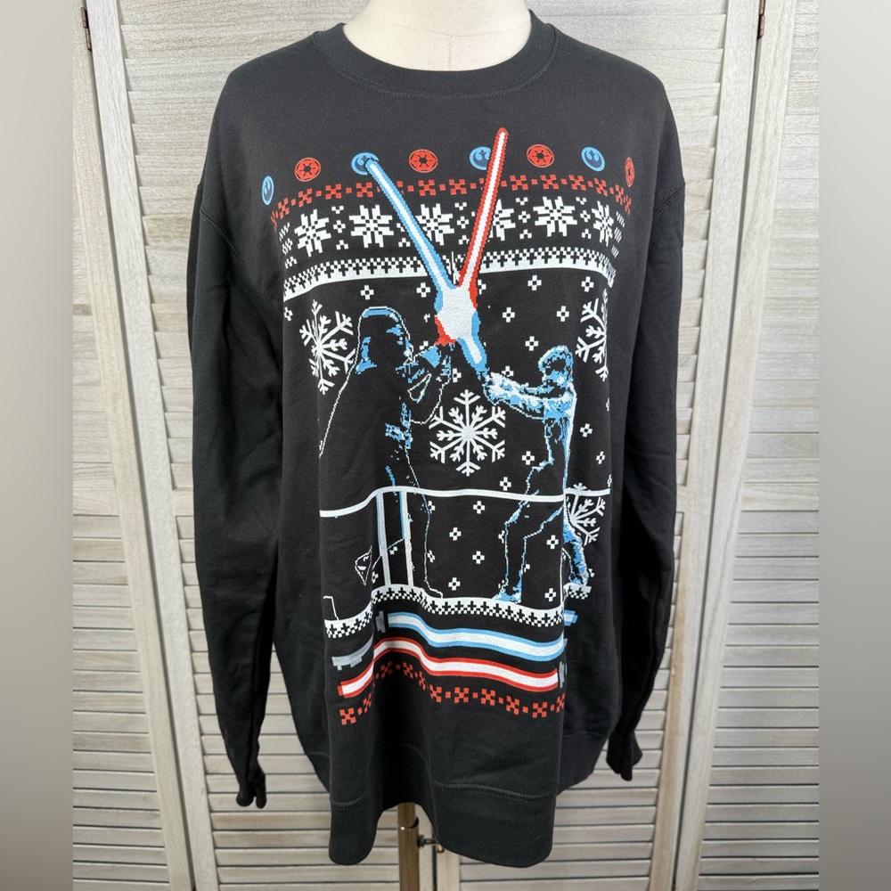 STAR WARS Men's Luke & Vader Clash "Ugly Christmas" Crewneck Sweatshirt Black-L